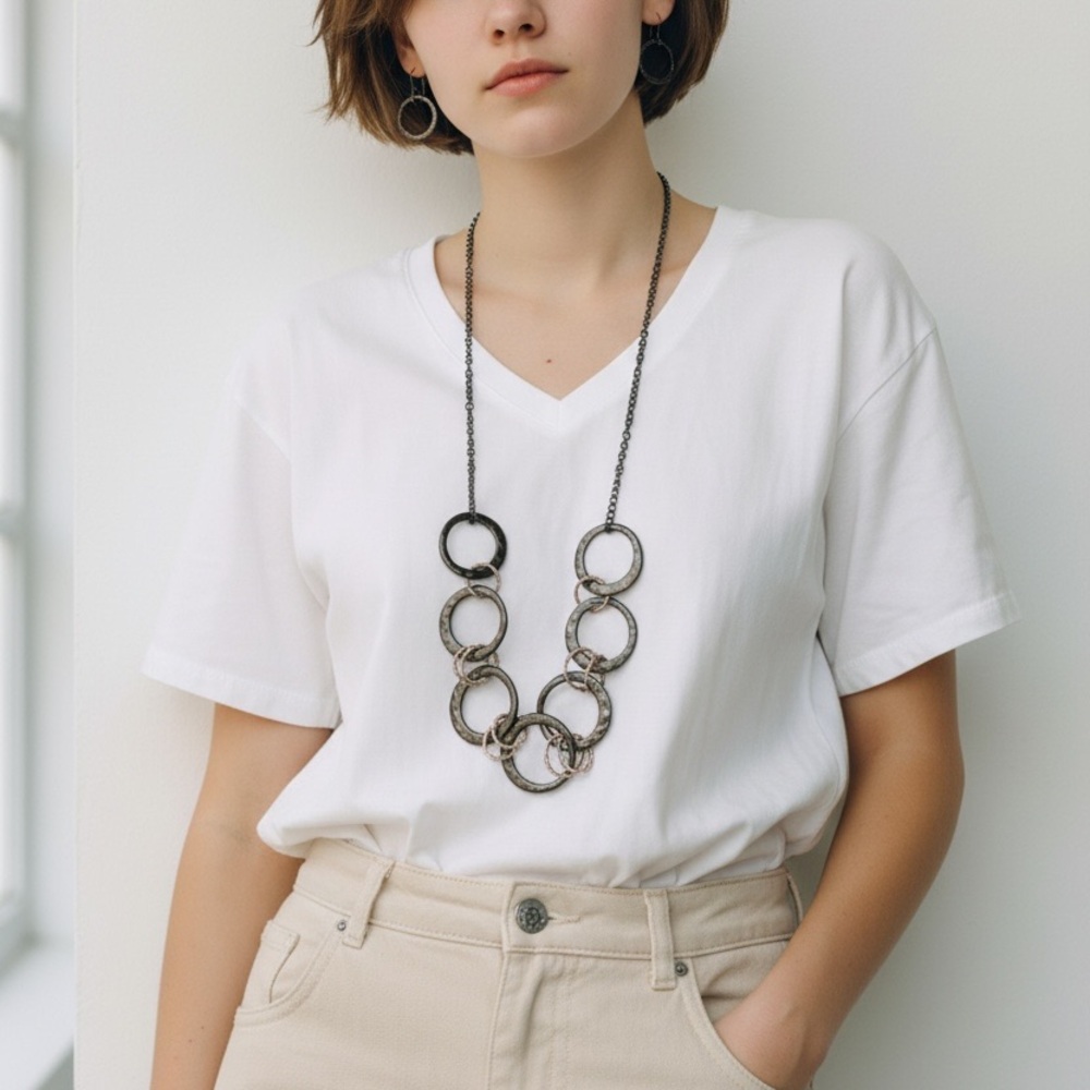 Paparazzi Bronze Interlinked Circle Pendant Necklace with Earrings Set NWT